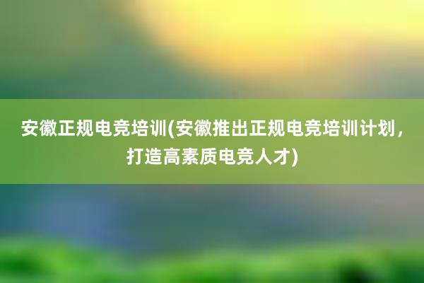 安徽正规电竞培训(安徽推出正规电竞培训计划，打造高素质电竞人才)