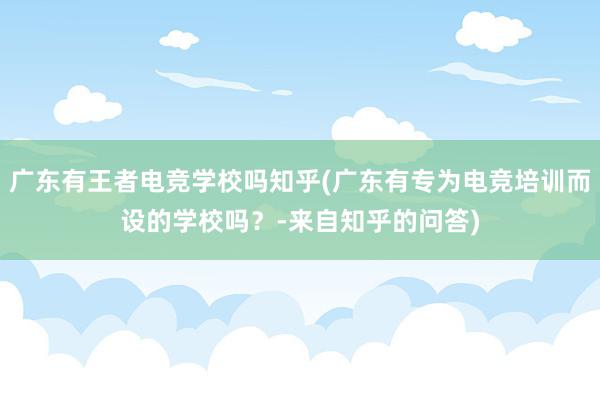 广东有王者电竞学校吗知乎(广东有专为电竞培训而设的学校吗？-来自知乎的问答)