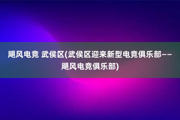 飓风电竞 武侯区(武侯区迎来新型电竞俱乐部——飓风电竞俱乐部)